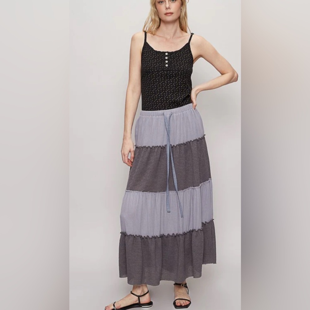POL Maxi Gray Skirt bohemian dress stripes Size Small